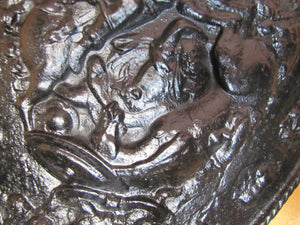 Warriors Fighting Shield Beast Old Cast Iron Decorative Arts Plaque High Relief