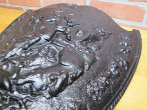 Warriors Fighting Shield Beast Old Cast Iron Decorative Arts Plaque High Relief