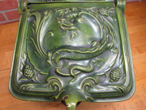 Dragon Serpent Antique Victorian Coal Scuttle Bin Cast Iron Porcelain Enamel