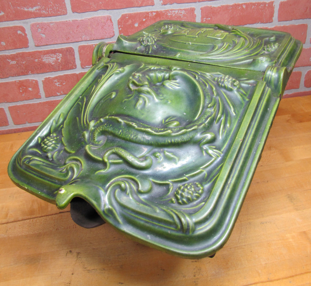Dragon Serpent Antique Victorian Coal Scuttle Bin Cast Iron Porcelain Enamel
