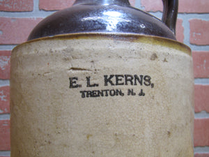 E L KERNS TRENTON NJ Antique Stoneware Pottery Jug Liquor Soda Merchant Store Ad