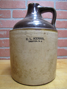 E L KERNS TRENTON NJ Antique Stoneware Pottery Jug Liquor Soda Merchant Store Ad