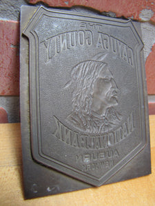 CAYUGA COUNTY NATIONAL BANK AUBURN NEW YORK Antique Brass Ad Sign Printers Plate