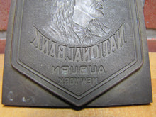 Load image into Gallery viewer, CAYUGA COUNTY NATIONAL BANK AUBURN NEW YORK Antique Brass Ad Sign Printers Plate
