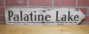 PALATINE LAKE Original Old Wooden Pointing Right Arrow Sign W. D. WALKER
