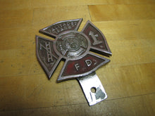 Load image into Gallery viewer, PALISADES PARK F D FIRE DEPARTMENT Plate Topper Badge Sign Embossed Metal Ornate
