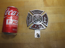 Load image into Gallery viewer, PALISADES PARK F D FIRE DEPARTMENT Plate Topper Badge Sign Embossed Metal Ornate
