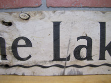 Load image into Gallery viewer, PALATINE LAKE Original Old Wooden Pointing Right Arrow Sign W. D. WALKER
