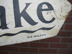 PALATINE LAKE Original Old Wooden Pointing Right Arrow Sign W. D. WALKER