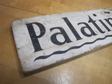 Load image into Gallery viewer, PALATINE LAKE Original Old Wooden Pointing Right Arrow Sign W. D. WALKER
