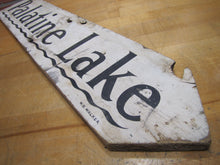 Load image into Gallery viewer, PALATINE LAKE Original Old Wooden Pointing Right Arrow Sign W. D. WALKER
