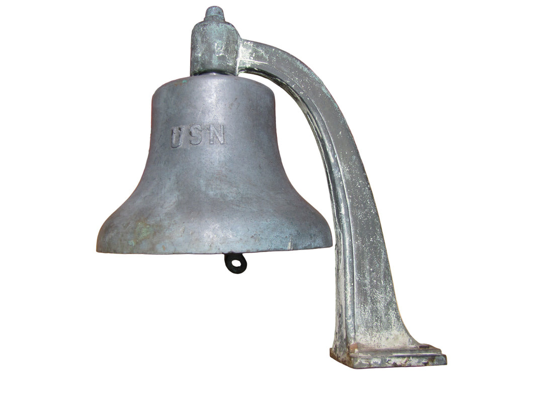 USN UNITED STATES NAVY Old Brass Nickel Bell w Bracket Nautical Ship Boat C-58