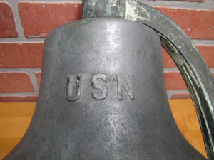USN UNITED STATES NAVY Old Brass Nickel Bell w Bracket Nautical Ship Boat C-58