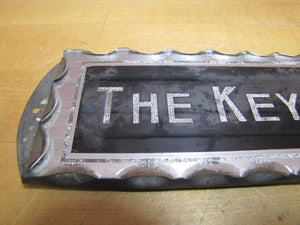 THE KEY SHOP Antique Reverse on Chip Scalloped Glass Advertising Sign ROG