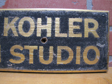 Load image into Gallery viewer, LEAH KOHLER VIOLIN STUDIO Antique Gold &amp; Black Smaltz Painted Wood Ad Sign
