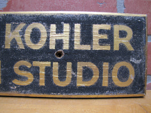 LEAH KOHLER VIOLIN STUDIO Antique Gold & Black Smaltz Painted Wood Ad Sign