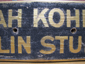 LEAH KOHLER VIOLIN STUDIO Antique Gold & Black Smaltz Painted Wood Ad Sign