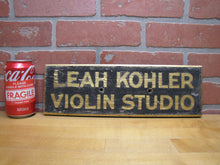 Load image into Gallery viewer, LEAH KOHLER VIOLIN STUDIO Antique Gold &amp; Black Smaltz Painted Wood Ad Sign
