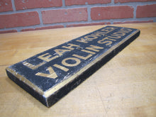 Load image into Gallery viewer, LEAH KOHLER VIOLIN STUDIO Antique Gold &amp; Black Smaltz Painted Wood Ad Sign
