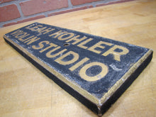 Load image into Gallery viewer, LEAH KOHLER VIOLIN STUDIO Antique Gold &amp; Black Smaltz Painted Wood Ad Sign
