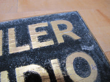 Load image into Gallery viewer, LEAH KOHLER VIOLIN STUDIO Antique Gold &amp; Black Smaltz Painted Wood Ad Sign
