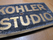 Load image into Gallery viewer, LEAH KOHLER VIOLIN STUDIO Antique Gold &amp; Black Smaltz Painted Wood Ad Sign
