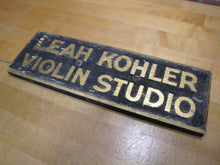 Load image into Gallery viewer, LEAH KOHLER VIOLIN STUDIO Antique Gold &amp; Black Smaltz Painted Wood Ad Sign
