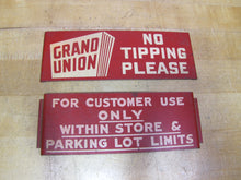 Load image into Gallery viewer, GRAND UNION NO TIPPING PLEASE Orig Old Grocery Store Advertising Shop Cart Sign
