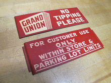 Load image into Gallery viewer, GRAND UNION NO TIPPING PLEASE Orig Old Grocery Store Advertising Shop Cart Sign

