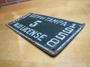1950s CITY OF TAMPA TAXI LICENSE 1957 1958 Embossed Metal Auto Truck Sign Plate