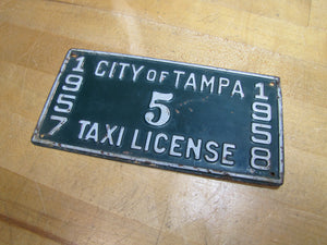 1950s CITY OF TAMPA TAXI LICENSE 1957 1958 Embossed Metal Auto Truck Sign Plate