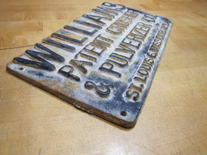 WILLIAMS PATENT CRUSHER & PULVERIZER Co ST LOUIS 6 MISSOURI USA Old Sign Plaque