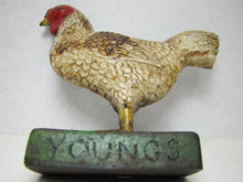 Load image into Gallery viewer, YOUNG&#39;S FEEDS TOLEDO OHIO Old Advertising Chicken Doorstop Sign Store Display
