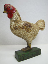 Load image into Gallery viewer, YOUNG&#39;S FEEDS TOLEDO OHIO Old Advertising Chicken Doorstop Sign Store Display
