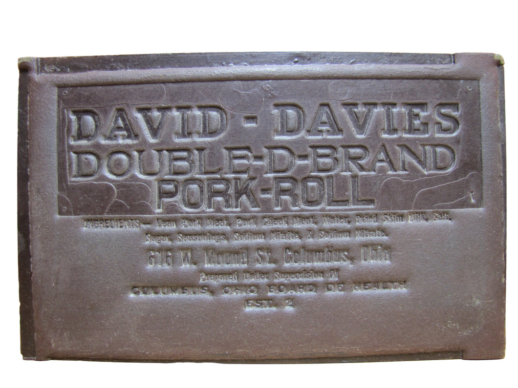 DAVID DAVIES DOUBLE D BRAND PORK ROLL Columbus Ohio Old Advertising Panel Sign