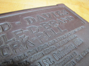 DAVID DAVIES DOUBLE D BRAND PORK ROLL Columbus Ohio Old Advertising Panel Sign