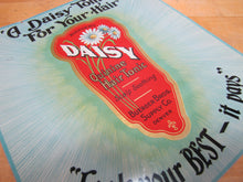 Load image into Gallery viewer, DAISY HAIR TONIC Orig Old Barber Shop Ad Sign BUERGER BROS SUPPLY Co DENVER
