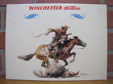 Load image into Gallery viewer, WINCHESTER WESTERN Sign Cowboy Horseback Rifle Old TOC Store Display Advertising
