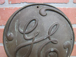 GE Old Embossed Thick Brass Sign Train RR Industrial 9" 5 lb GENERAL ELECTRIC Ad
