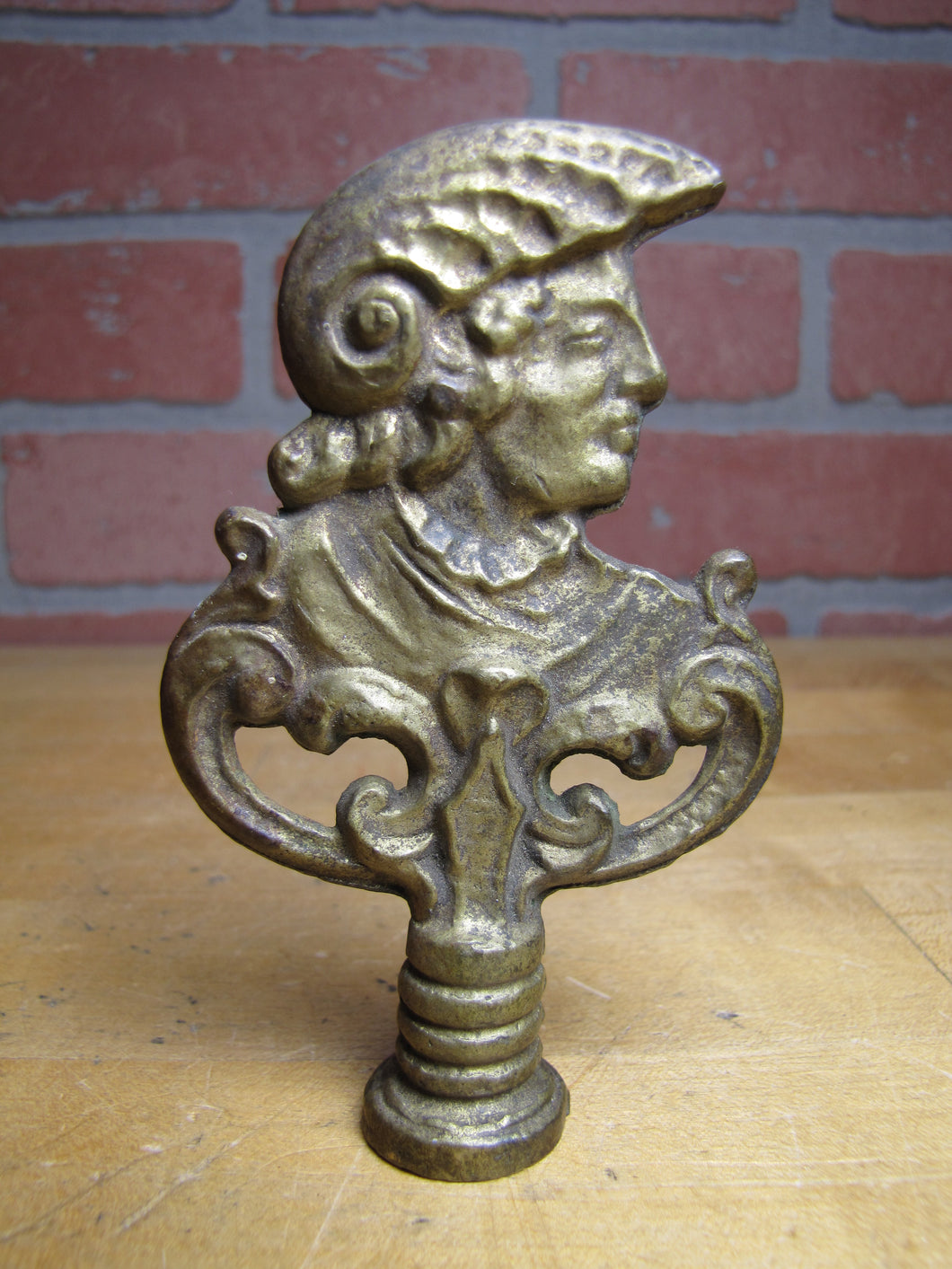 Gladiator Warrior Mans Bust Old Brass Decorative Arts Figural Finial Hardware