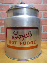 Load image into Gallery viewer, BOYD'S HOT FUDGE Old Ice Cream Parlour Soda Fountain Advertising Container Sign
