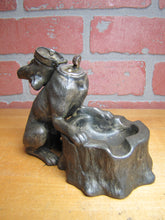 Load image into Gallery viewer, DOG TREE STUMP LIGHTER ASHTRAY Old Figural Pivot Head ASIAN Signed Unique
