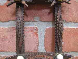 Tramp Art Wooden Frame old small hand carved folk art tiered stars brass