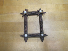 Load image into Gallery viewer, Tramp Art Wooden Frame old small hand carved folk art tiered stars brass
