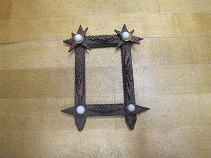 Tramp Art Wooden Frame old small hand carved folk art tiered stars brass