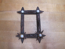 Load image into Gallery viewer, Tramp Art Wooden Frame old small hand carved folk art tiered stars brass
