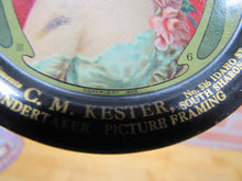Load image into Gallery viewer, c1903 C M KESTER UNDERTAKER PICTURE FRAMING SOUTH SHARON PA Advertising Tip Tray
