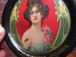 c1903 C M KESTER UNDERTAKER PICTURE FRAMING SOUTH SHARON PA Advertising Tip Tray