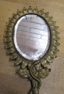 Serpent Snake Leaves Antique Decorative Arts Hand Mirror Ornate Bevel Edge Glass