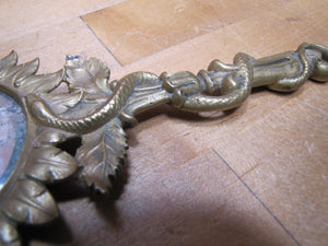 Serpent Snake Leaves Antique Decorative Arts Hand Mirror Ornate Bevel Edge Glass